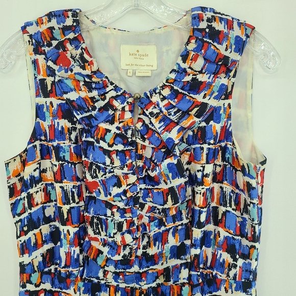 KATE SPADE Multicolored Brush Stroke Print Sleeveless 100% Silk Dress - Size 6 - Picture 1 of 15